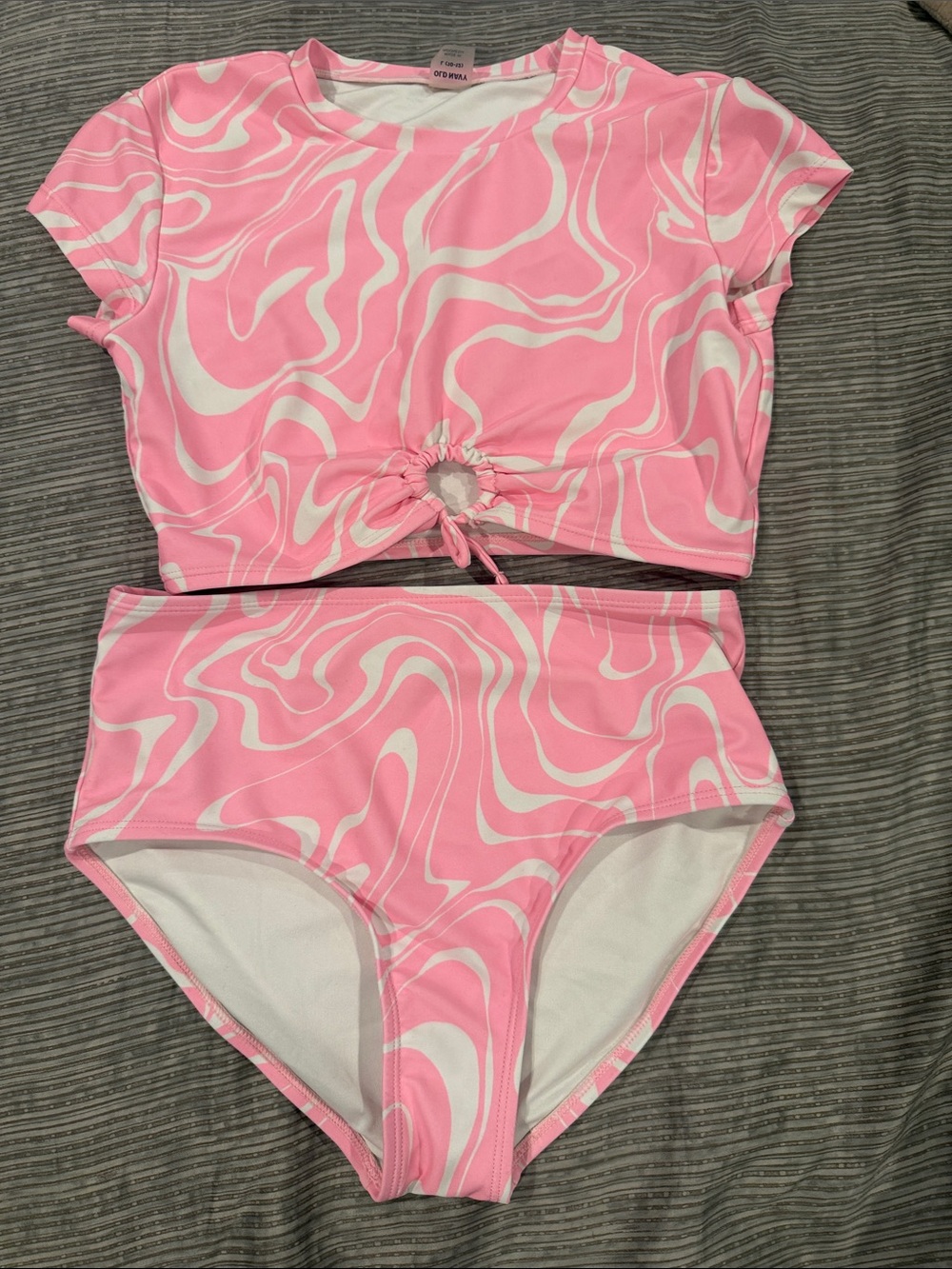 Old Navy Pink and White Swirl Two-Piece Swim Set